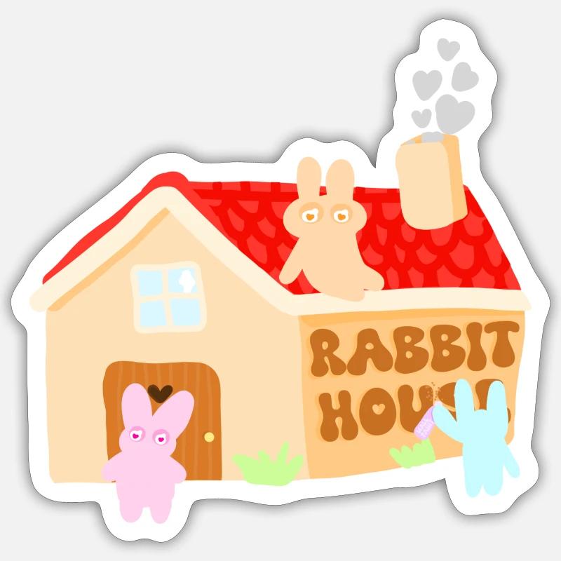 La maison des lapins - Sticker taille S (10 x 10 cm) - blanc mat