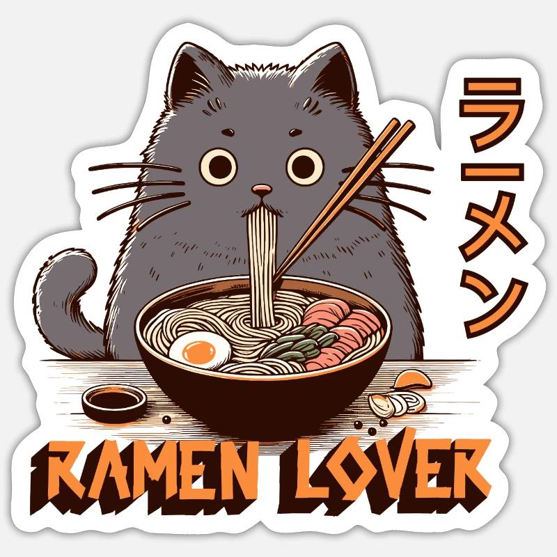 Cat Eats Noodle Sticker size S (10 x 10 cm)