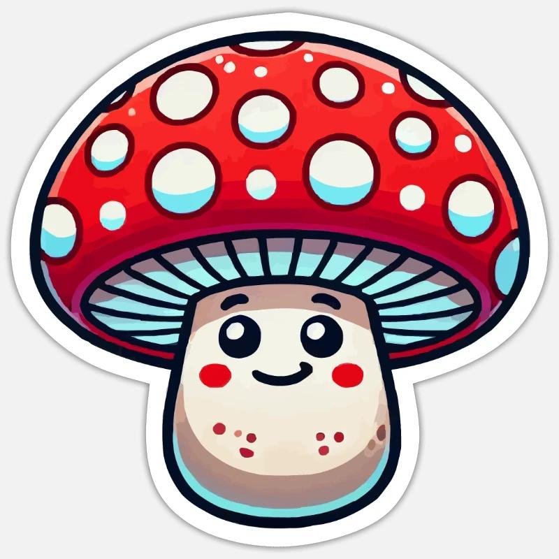 dessin animé de champignons - Sticker taille S (10 x 10 cm) - blanc mat