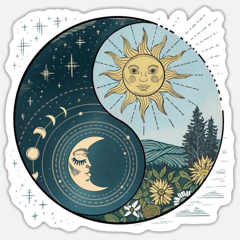 Yin Yang Sun and Moon Celestial Harmony - Sticker size S (10 x 10 cm) - white matte