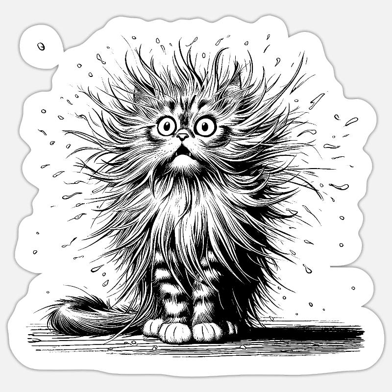 Katze erstaunt, Comic - Sticker Größe S (10 x 10 cm) - Mattweiß