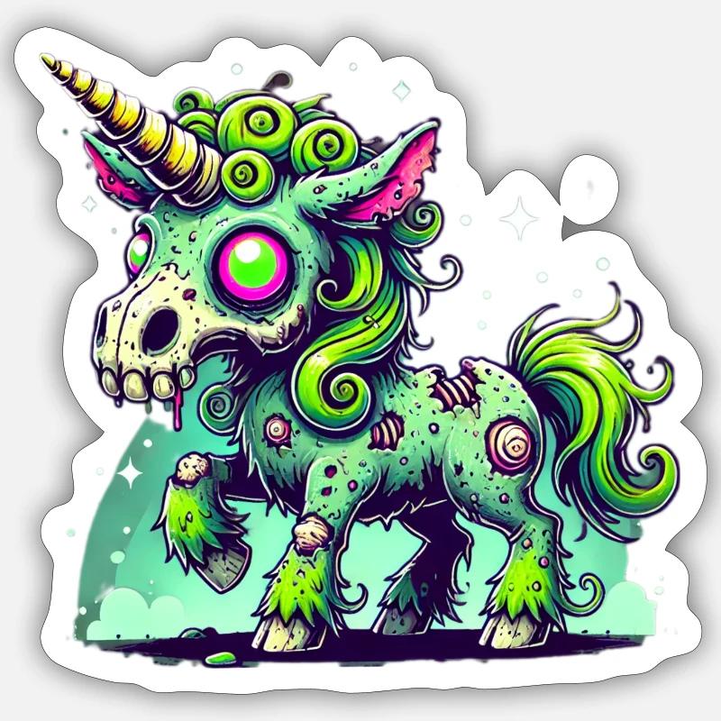 Zombie Einhorn, Zombiecorn, Einhorn, Horror Sticker Größe S (10 x 10 cm)