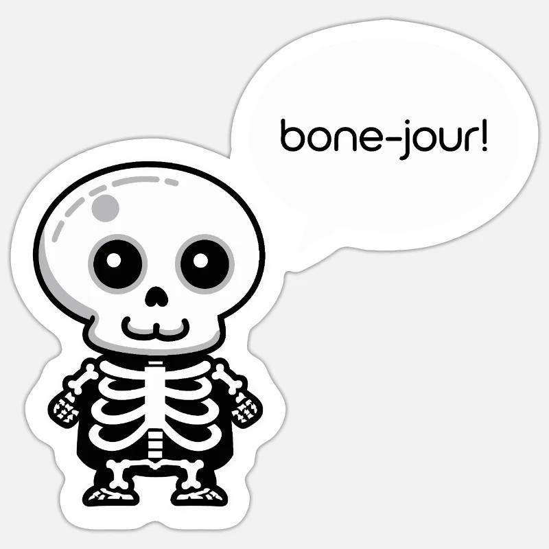 Bone-jour! - Funny Skeleton Pun - Sticker size S (10 x 10 cm) - white matte