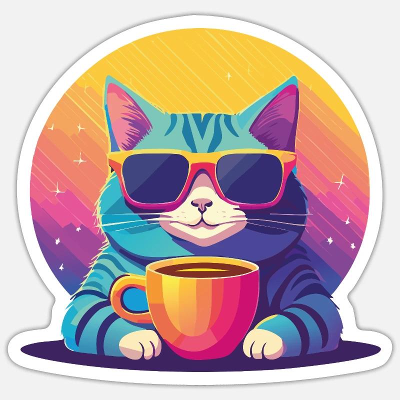 Cool Cat Coffee Vibes - Sticker size S (10 x 10 cm) - white matte