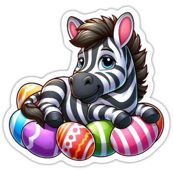 Süßes Zebra Osterei Cartoon Ostern - Sticker Größe S (10 x 10 cm) - Mattweiß - Vorne