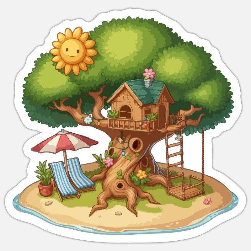 Cabane dans les arbres Sticker taille S (10 x 10 cm)
