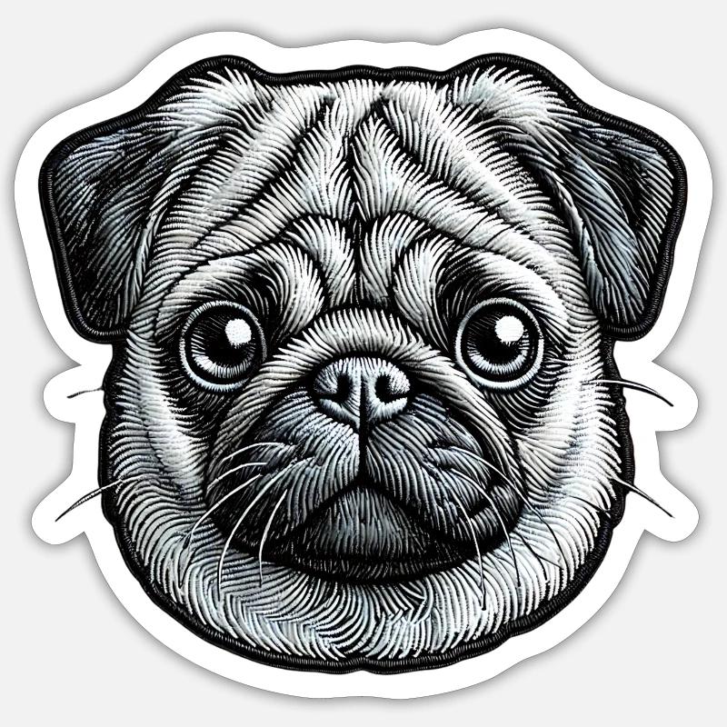 Pug – Cute and Sociable - Sticker size S (10 x 10 cm) - white matte