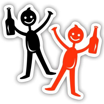 Bière buvant Figurine bâton - Sticker taille S (10 x 10 cm) - blanc mat - Devant