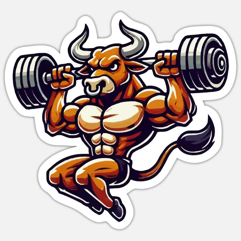 stier bodybuilder comic - Sticker Größe S (10 x 10 cm) - Mattweiß