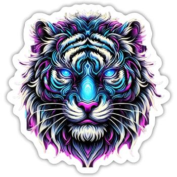 Neon Tiger – Wild Style in Pink & Blue - Sticker size S (10 x 10 cm) - white matte - Front