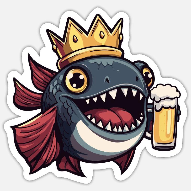 Piranha Poisson Bière Drôle - Sticker taille S (10 x 10 cm) - blanc mat