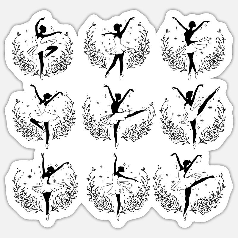 Fleurs Danseuse De Ballet - Sticker taille S (10 x 10 cm) - blanc mat