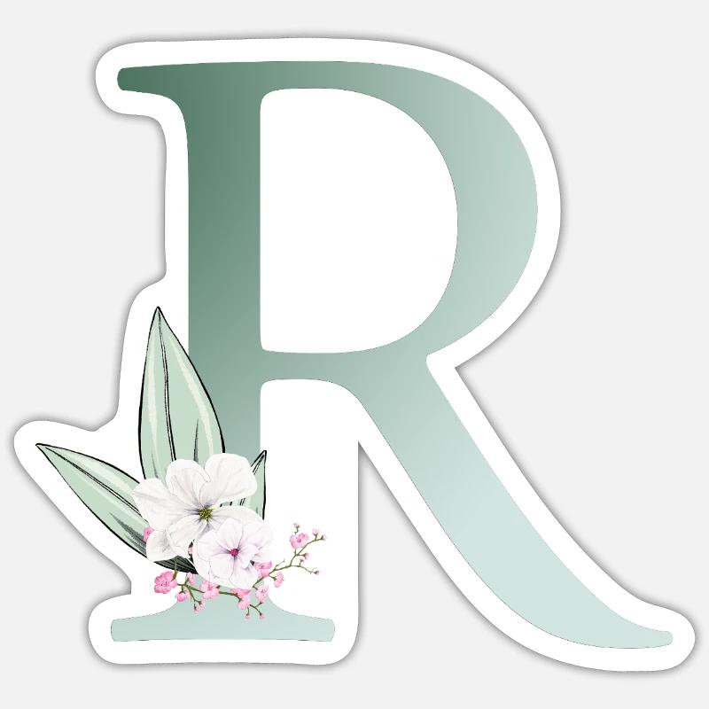 R Monogram, Floral, Personnalisable - Sticker taille S (10 x 10 cm) - blanc mat