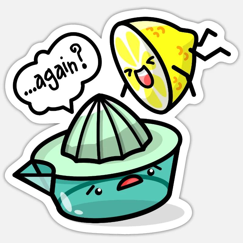 Kawaii Lemon and Lemon Squeezer - Sticker size S (10 x 10 cm) - white matte