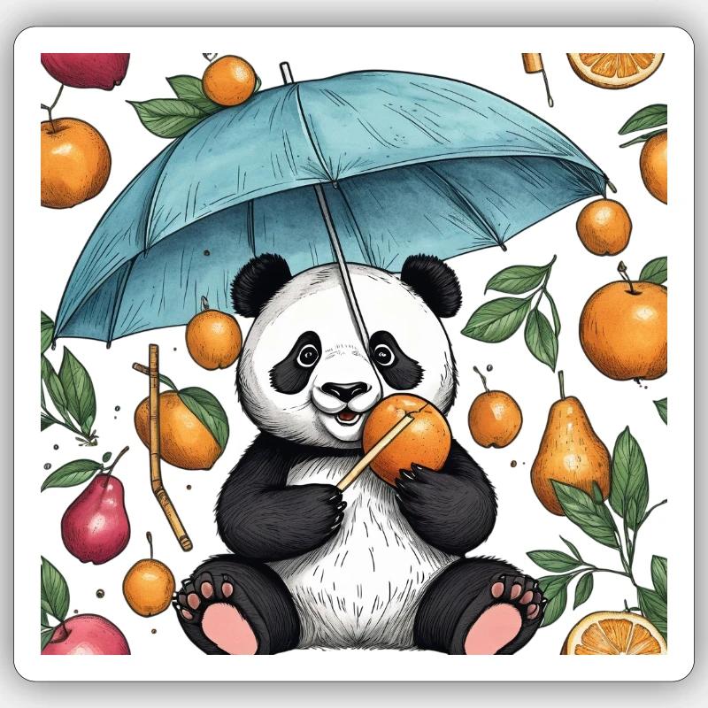 Handgezeichneter Panda mit Regenschirm Sticker Größe S (10 x 10 cm)