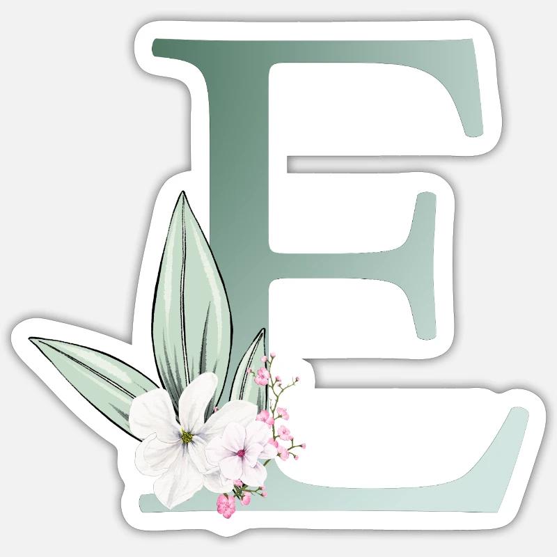 E Monogramm, Floral, personalisierbar - Sticker Größe S (10 x 10 cm) - Mattweiß
