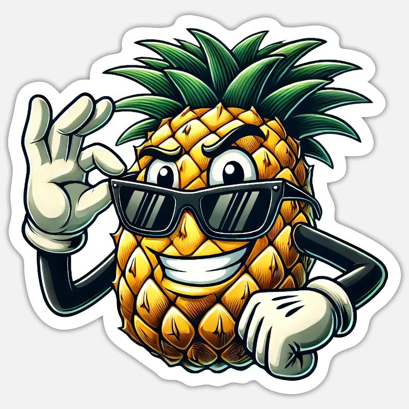 Pineapple Fruit Comic with Sunglasses - Sticker size S (10 x 10 cm) - white matte