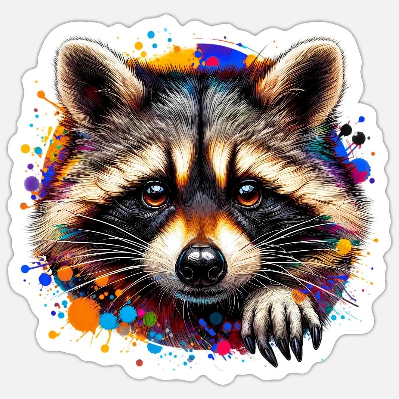 Raton laveur - Sticker taille S (10 x 10 cm) - blanc mat