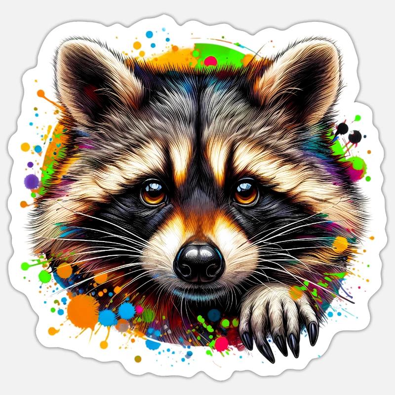 Raton laveur - Sticker taille S (10 x 10 cm) - blanc mat