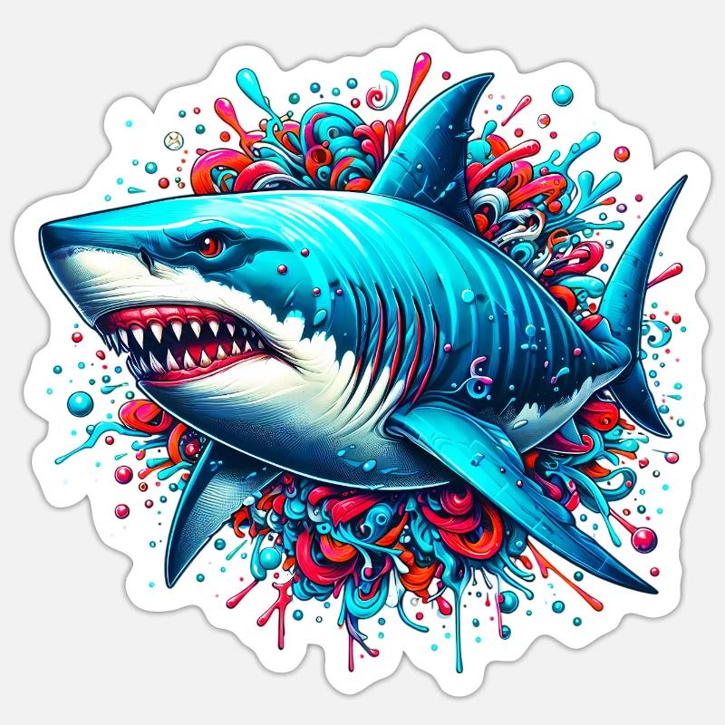 Requin - Sticker taille S (10 x 10 cm) - blanc mat
