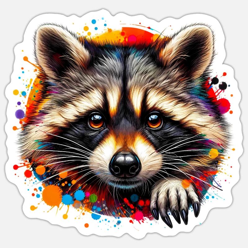 Raton laveur - Sticker taille S (10 x 10 cm) - blanc mat