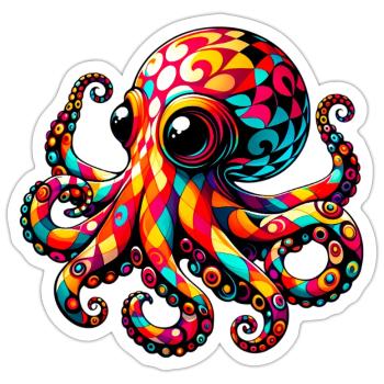 Pieuvre - Sticker taille S (10 x 10 cm) - blanc mat - Devant