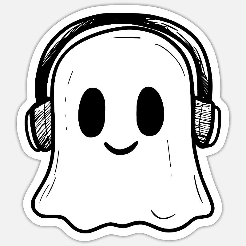 Niedlicher Geist mit Kopfhörern Sticker Größe S (10 x 10 cm)