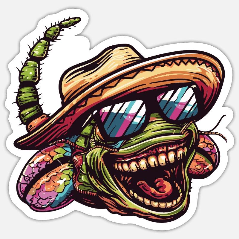 Worm Funny Sombrero - Sticker size S (10 x 10 cm) - white matte