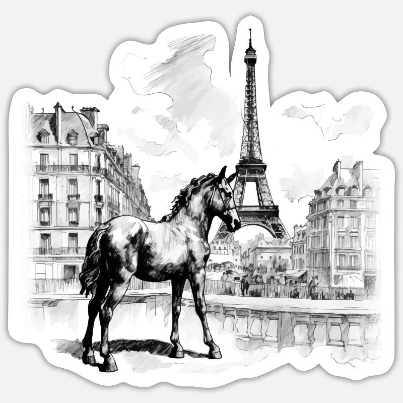 Pferd in Paris Sticker Größe S (10 x 10 cm)