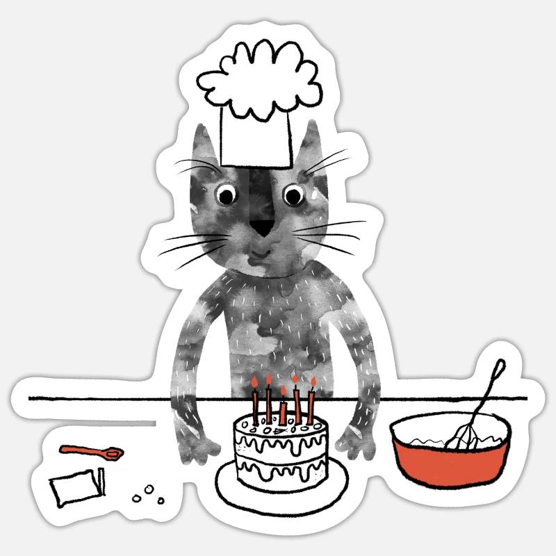 Cat in a Chef Hat Baking a Cake Sticker size S (10 x 10 cm)