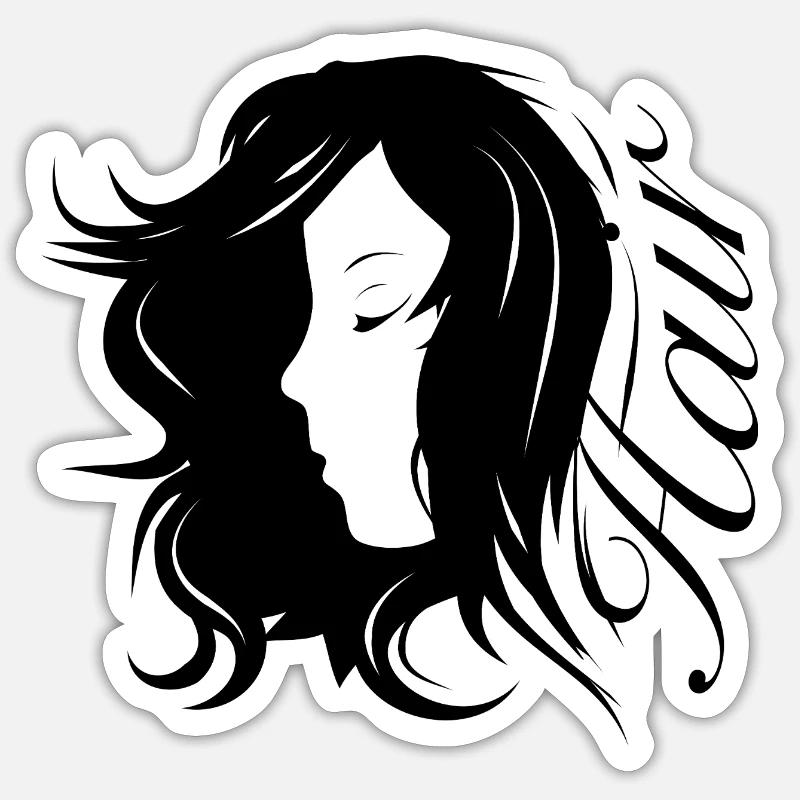 Mädchen Silhouette mit Typografie-Haar - Sticker Größe S (10 x 10 cm) - Mattweiß
