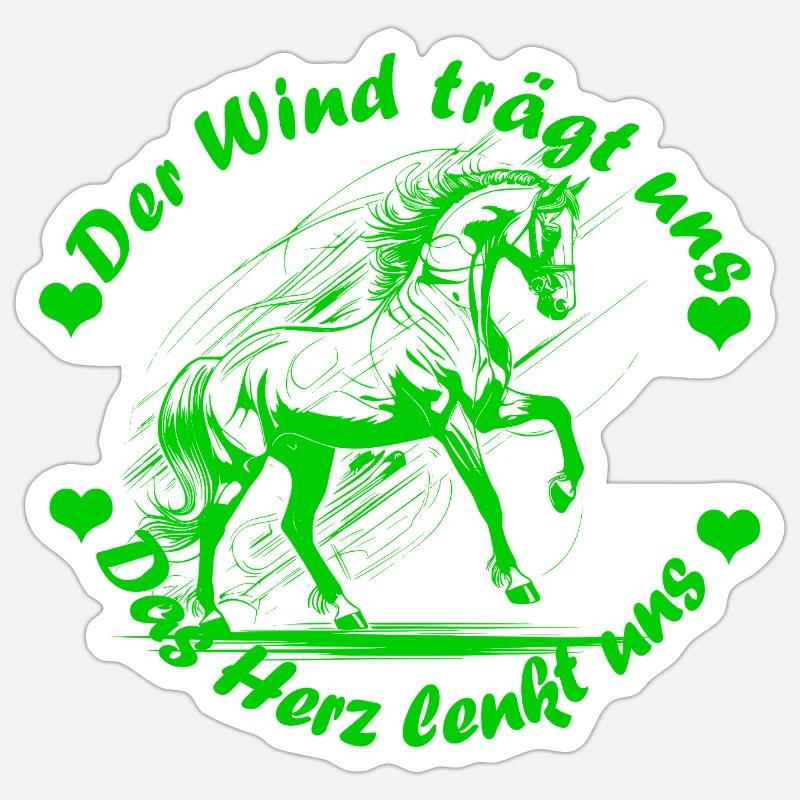 Pferd Herz Wind hell gruen - Sticker Größe S (10 x 10 cm) - Mattweiß