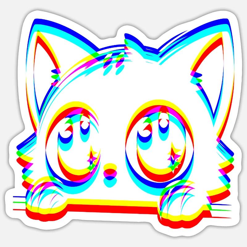 EDM Cat Glitch Style - Sticker taille S (10 x 10 cm) - blanc mat