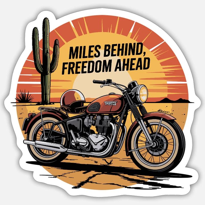 Miles Behind, Freedom Ahead – Biker-Abenteuer - Sticker Größe S (10 x 10 cm) - Mattweiß