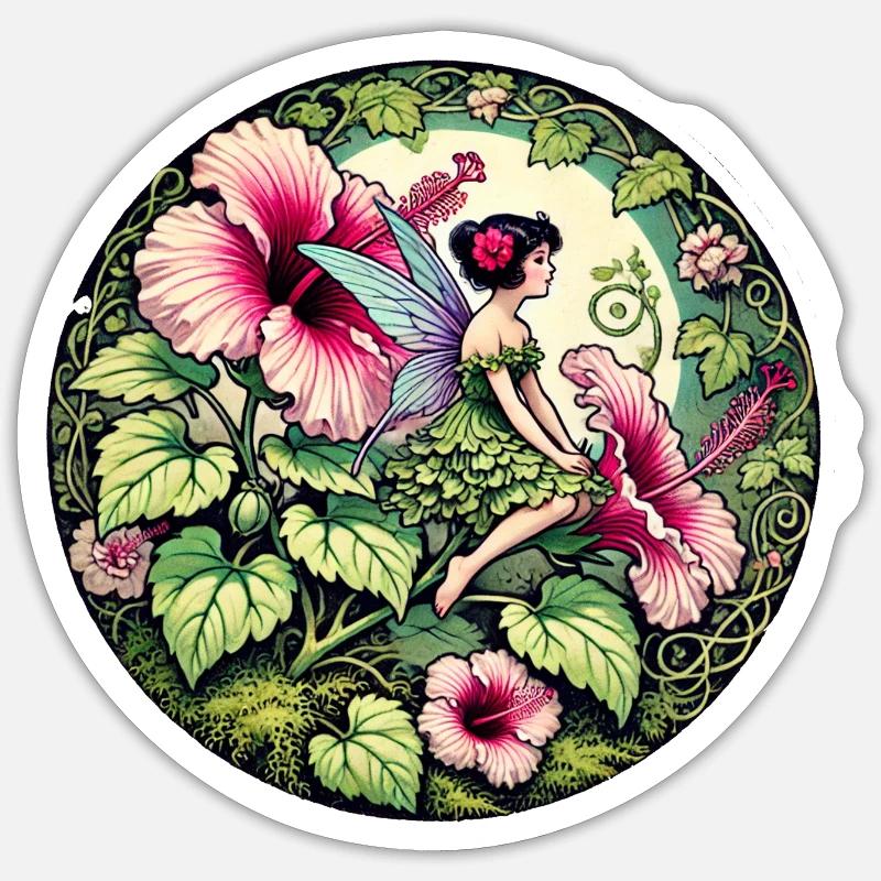 Fée Hibiscus - Sticker taille S (10 x 10 cm) - blanc mat