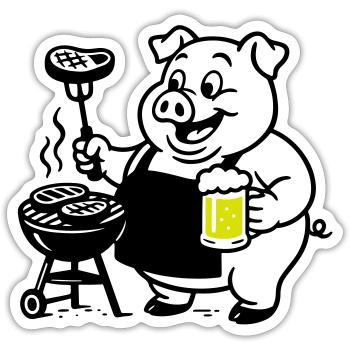 Schwein Grillen Bier - Sticker Größe S (10 x 10 cm) - Mattweiß - Vorne