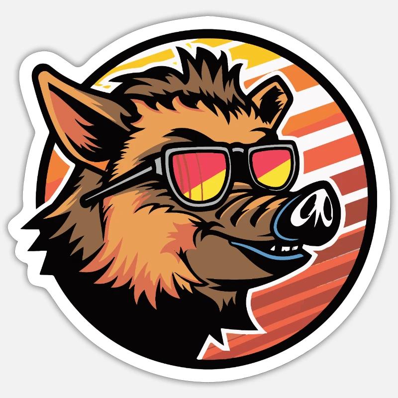Cochon Bande Dessinée Sanglier - Sticker taille S (10 x 10 cm) - blanc mat