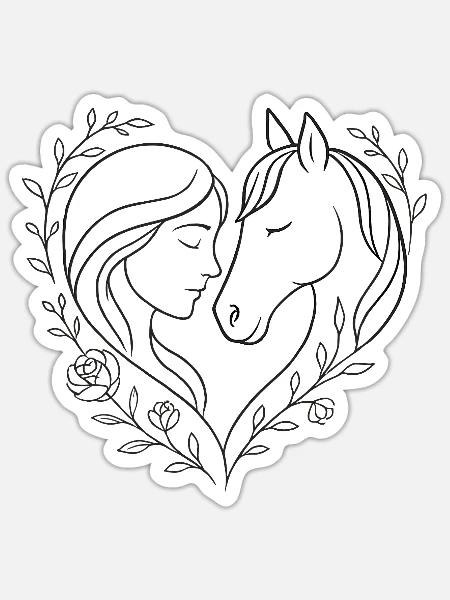 Liebe zwischen Mädchen und Pferd - Sticker Größe S (10 x 10 cm) - Mattweiß