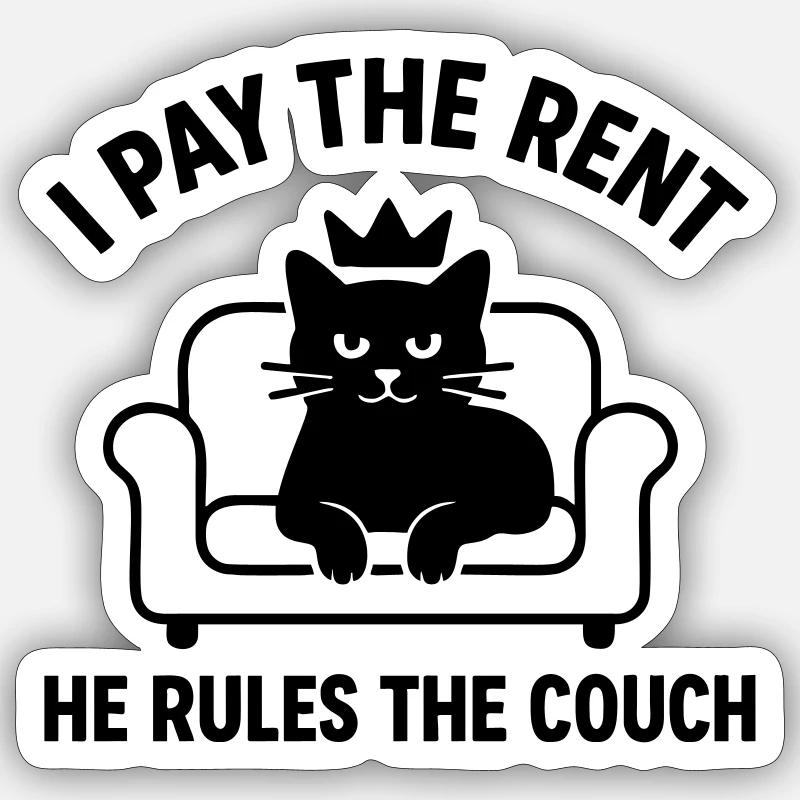 Lustige Katze Herr des Sofas - Sticker Größe S (10 x 10 cm) - Mattweiß