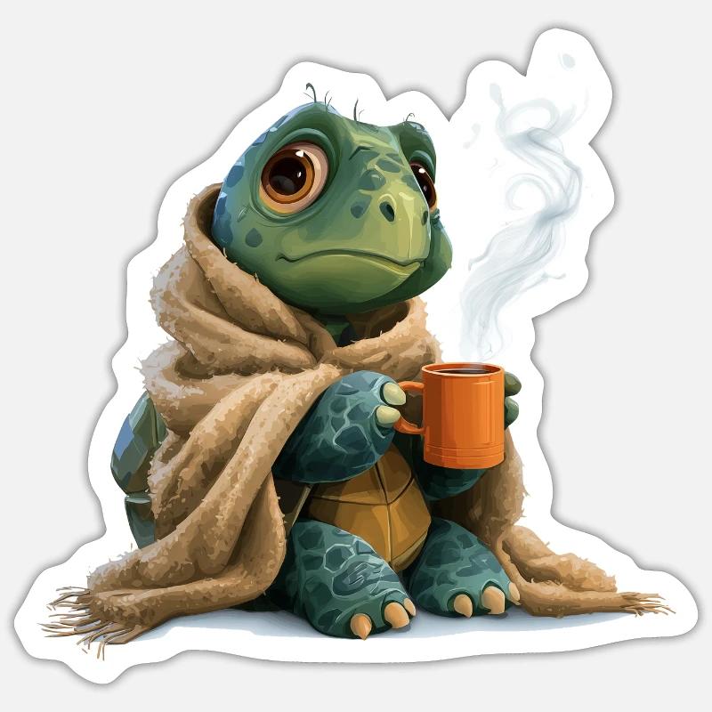 Coffee Turtle Design Sticker size S (10 x 10 cm)