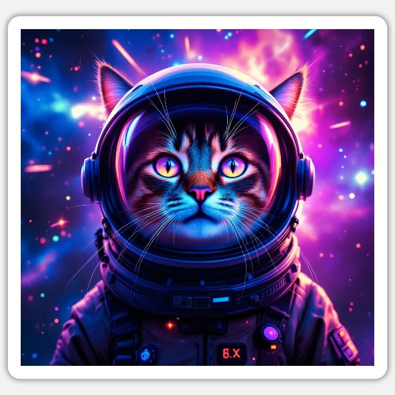 Chat de l’espace - Sticker taille S (10 x 10 cm) - blanc mat