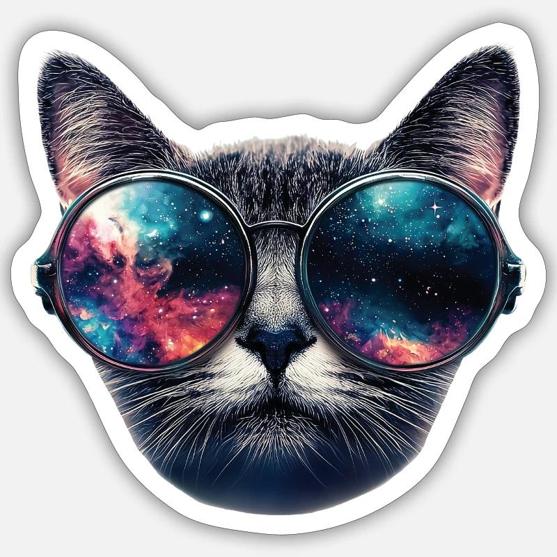 Cat Space Glasses - Sticker size S (10 x 10 cm) - white matte