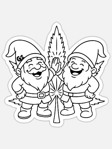 Zwergenfreunde mit Cannabisblatt - Sticker Größe S (10 x 10 cm) - Mattweiß