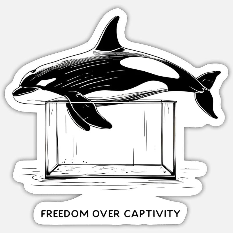 Fine Line Orca – Freedom Over Captivity Sticker size S (10 x 10 cm)