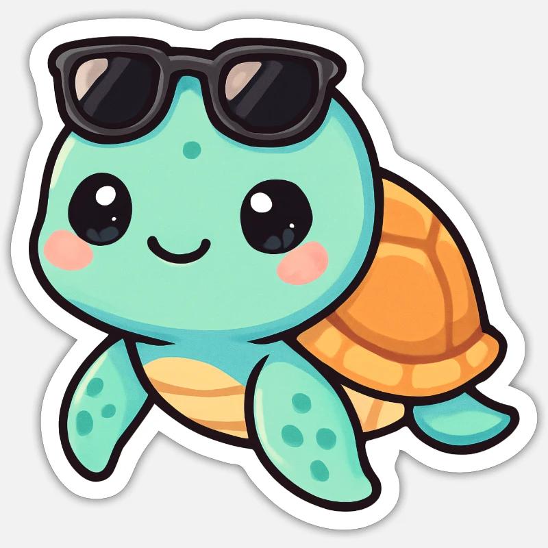 Cute turtle cartoon with sunglasses - Sticker size S (10 x 10 cm) - white matte