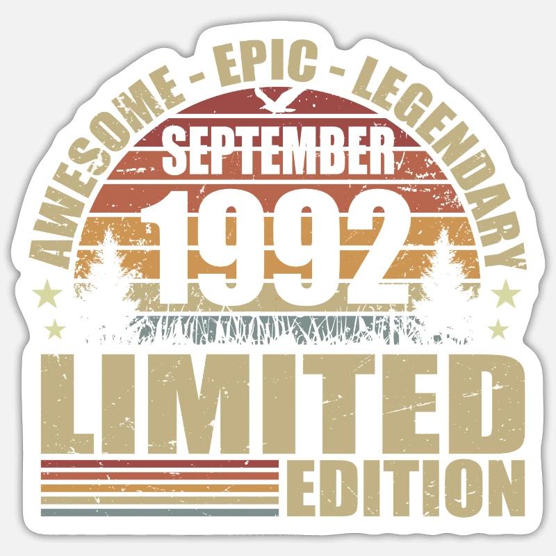 1992 septembre 1992 Anniversaire septembre 1992 - Sticker taille S (10 x 10 cm) - blanc mat