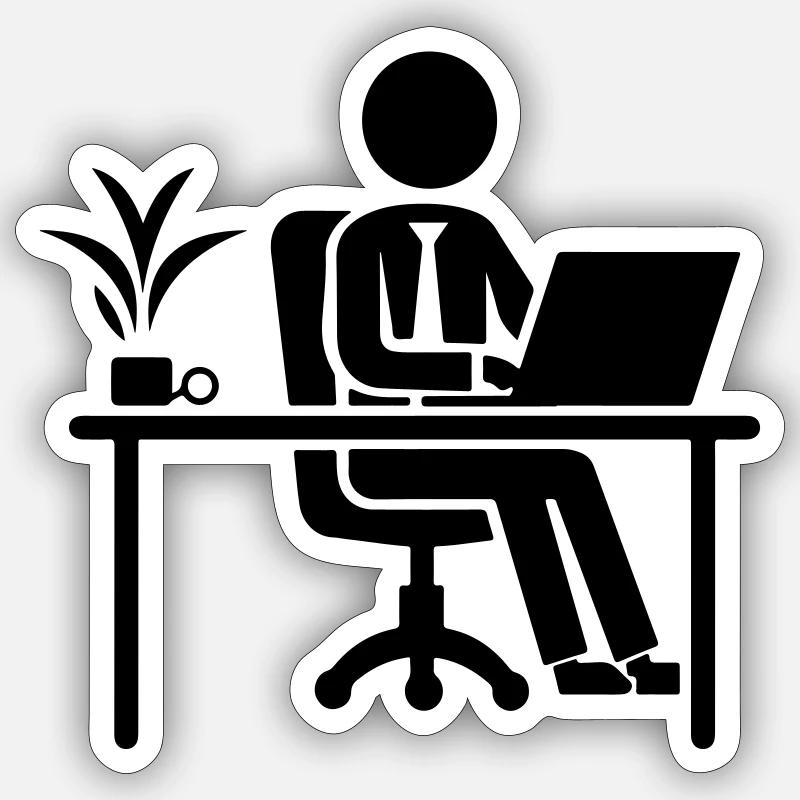 Worker Computer Job Desk - Sticker size S (10 x 10 cm) - white matte