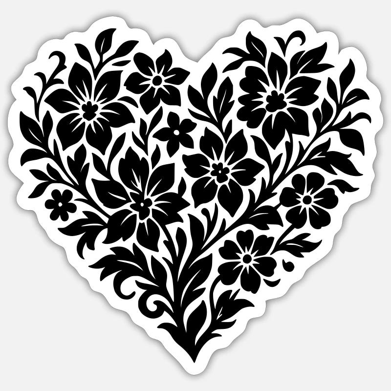 Abstraktes Blumen-Herz, Blumenranke Farbe variabel - Sticker Größe S (10 x 10 cm) - Mattweiß
