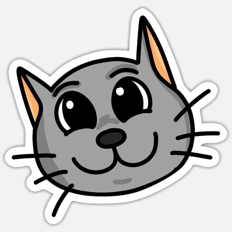 Drôle d’animal tête de chat - Sticker taille S (10 x 10 cm) - blanc mat