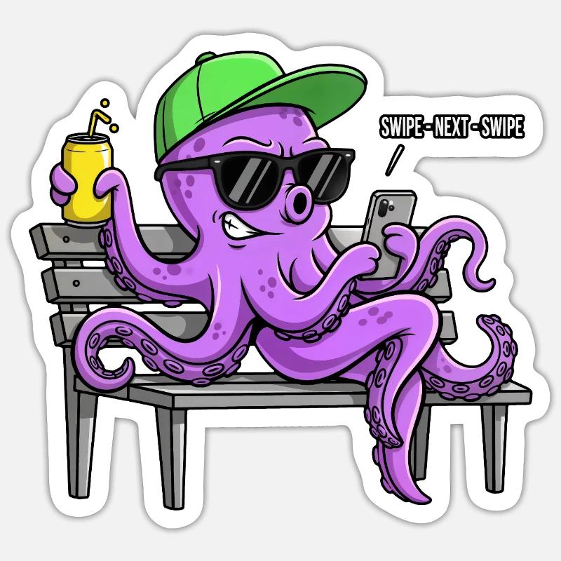 Funny octopus with smartphone - Sticker size S (10 x 10 cm) - white matte